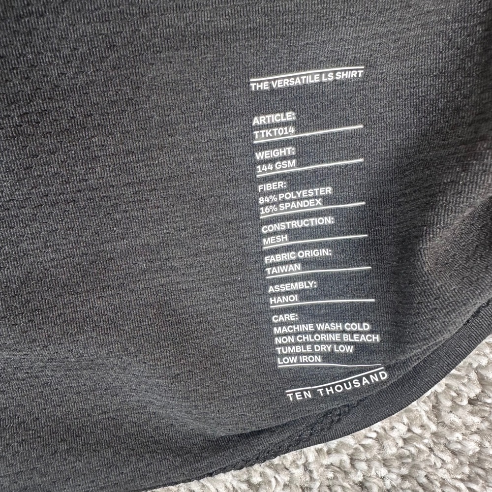 Ten Thousand Versatile L/S Shirt Mens XXL Black Training Gym Athleisure Walk - Picture 4 of 7